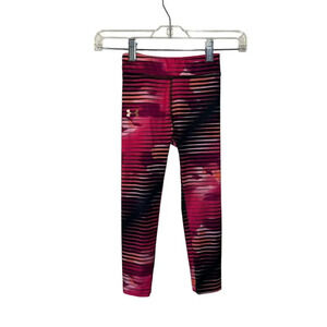 Under Armour Girls Athletic Legging Pants Size 5 Pink Black Striped Pull On Kids
